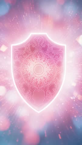Pulsing Ornate Shield Glowing Pink-Blue Neon Mandala Vertical Loop for Tech Branding