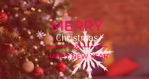 Festive Digital Animation of Christmas Tree with Falling Snowflakes