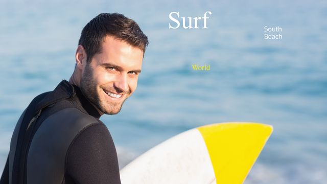 Smiling Caucasian Male Surfer Holding Surfboard in South Beach - Download Free Stock Templates Pikwizard.com