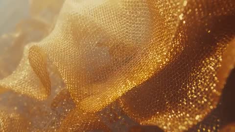 Rippled Golden Mesh Fabric Creating Abstract Luxurious Pattern