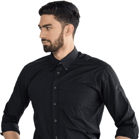 Focused Man with Beard in Black Shirt on Transparent Background