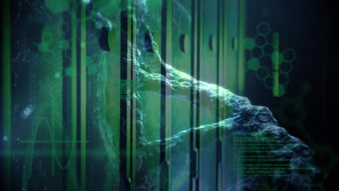 Futuristic DNA Animation with Data Processing Elements