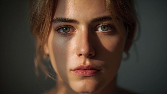 Closeup natural light portrait showing intense eyes, hoop earring, dramatic shadow