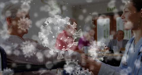 Healthcare worker assisting elderly in virus concept art