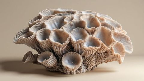 Intricate coral skeleton with ruffled cups in minimalist setting