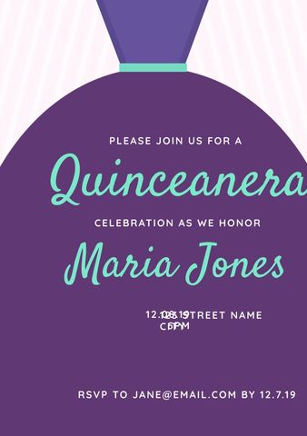Elegant quinceañera invitation template with dress design