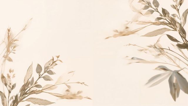 Framing botanical leaves reaching center on minimalist neutral beige taupe canvas