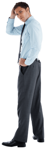 Transparent Thinking Businessman Touching Head in Formal Suit