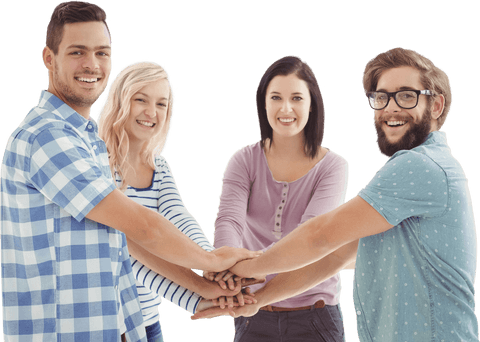 Transparent team building group joining hands