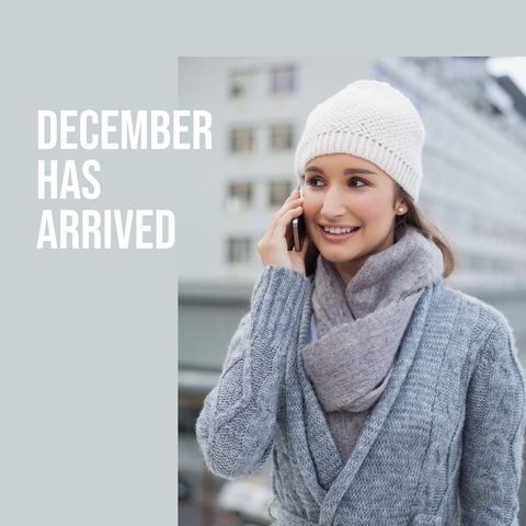 winter fashion smiling woman talking on smartphone - Download Free Stock Templates Pikwizard.com