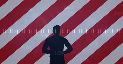 Silhouetted Figure Against Striped Background with Data Elements