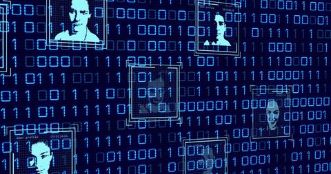 Digital Collage of Human Profiles in Binary Code Backdrop - Download Free Stock Images Pikwizard.com