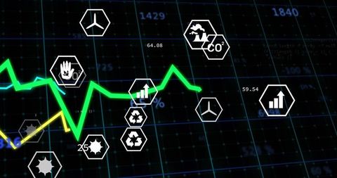 Neon Energy Analytics Dashboard Tracking Emissions, Recycling and Wind Power Trends