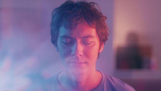 Serene Meditation in Soft Pink and Blue Ambiance