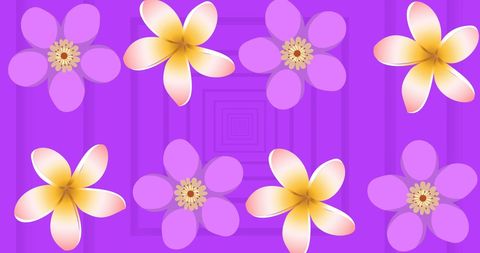 Vibrant floral pattern with spinning purple and yellow blooms
