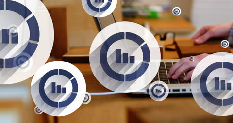 Businessman Analyzing Data on Laptop with Graph Overlays