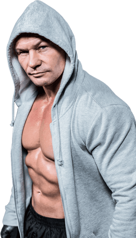 Transparent Portrait of Muscular Man in a Gray Hoodie