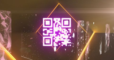 Pink Glowing QR Code with Neon Orange Elements on Dark Background - Download Free Stock Images Pikwizard.com