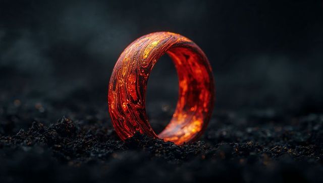 Glowing molten ring on volcanic ground sci-fi artwork