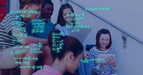 Diverse Students Engaging with Digital Learning and Equations