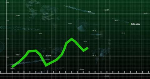 Animated Green Line Graph on Digital Grid Background