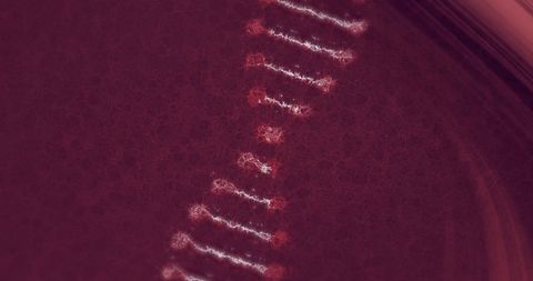 Rotating DNA Strand with Red Light Trails in High-Tech Visualization