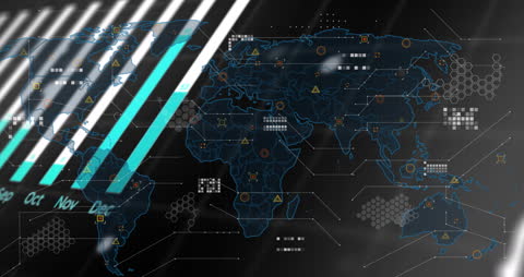 Futuristic World Map with Statistical Data Elements