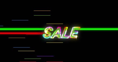 Glowing neon sale text with colorful stripes