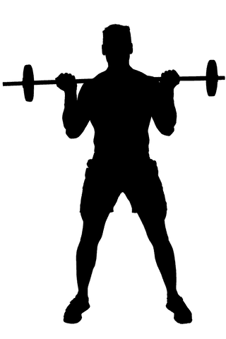 Powerful man lifting barbell transparent silhouette design