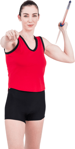 Woman athlete holding javelin isolated on transparent background
