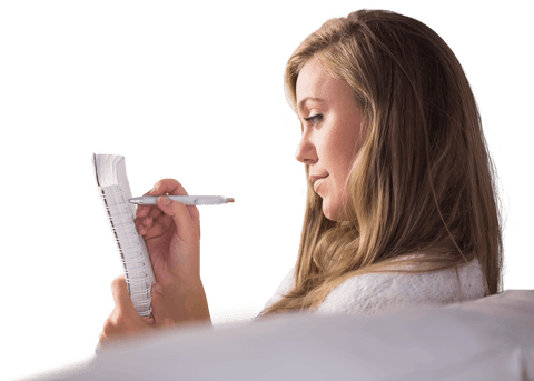 Blonde Woman Writing in Notepad on Sofa with Transparent Background - Download Free Stock Videos Pikwizard.com