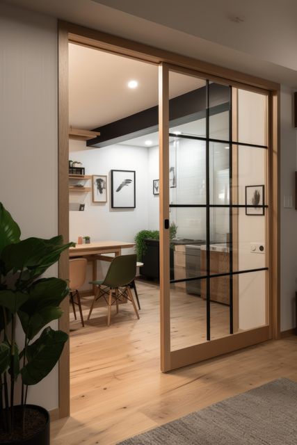 Opened glass tatami door to office, created using generative ai technology. Interior design, japanese style and home decor concept digitally generated image.
