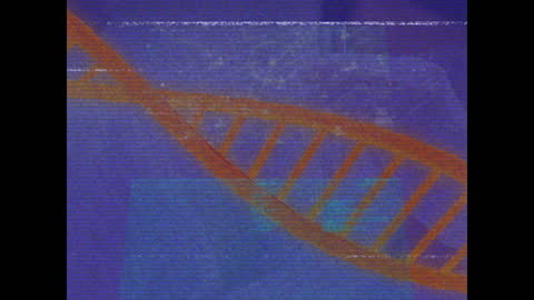 Glitchy Abstract DNA Helix on Blue Screen