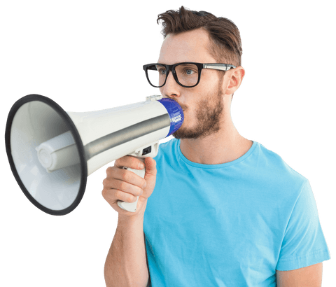 stylish man communicating with megaphone on transparent background - Download Free Stock Videos Pikwizard.com
