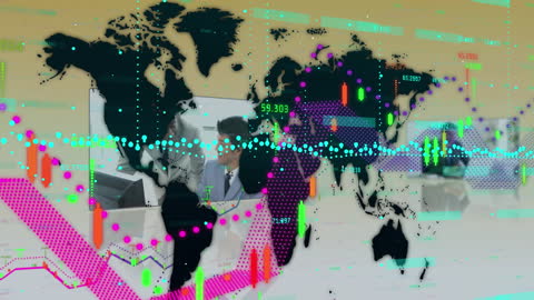 Global Business Data Animation Overlay on Business Meeting