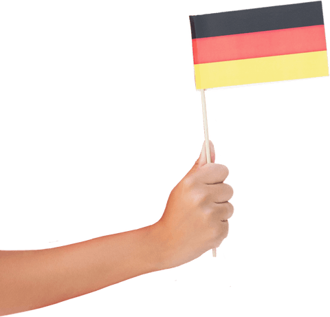 Hand holding transparent german flag on stick celebrating culture