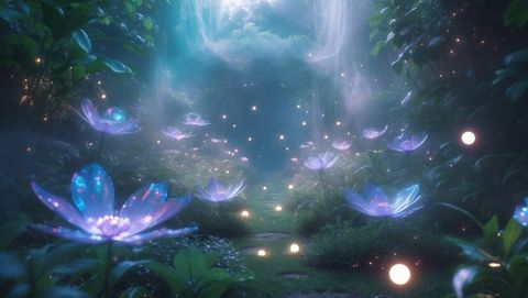 Mystical Glow of Enchanted Forest with Luminous Flowers - Download Free Stock Images Pikwizard.com