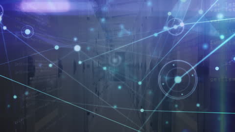 Digital Data Connection Overlay on Server Room