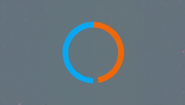 Displaying duotone circular loading ring with cyan and orange arcs on muted gray field