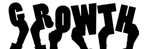 Transparent hands holding motivational growth word banner