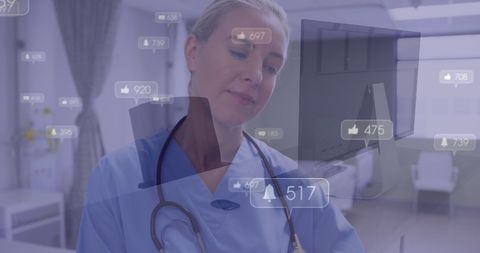 Doctor Engaging with Social Media Insights in Hospital - Download Free Stock Images Pikwizard.com