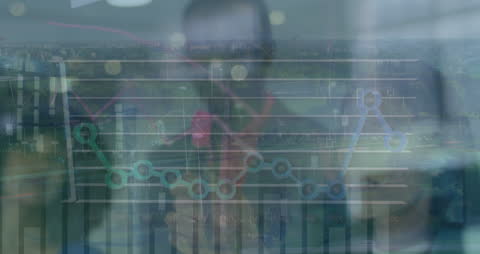 Businessman Analyzing Virtual Data in Office with Scenic Background