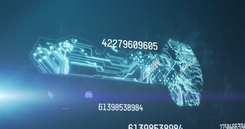 digital circuit board with flowing numbers on blue background - Download Free Stock Images Pikwizard.com