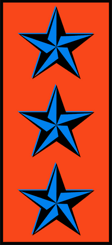 Transparent background showing trio of blue stars on bold orange panel