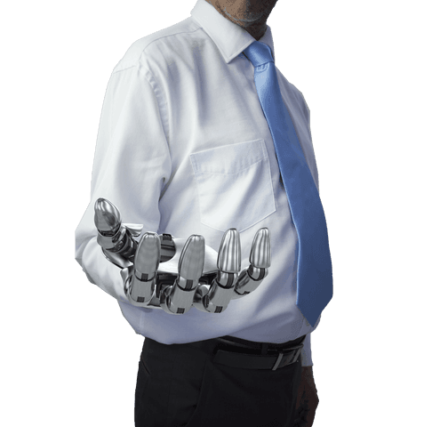 businessman with robot hand embracing transparent technology future - Download Free Stock Videos Pikwizard.com
