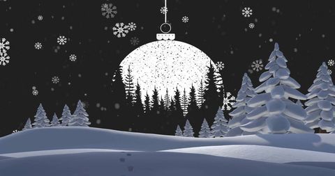 Christmas Bauble and Snowy Winter Scene with Trees - Download Free Stock Images Pikwizard.com