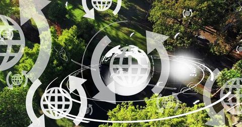 Digital World Connections Over Lush Green Landscape