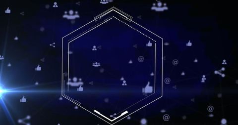 Hexagon Frame with Social Media Icons and Dark Background