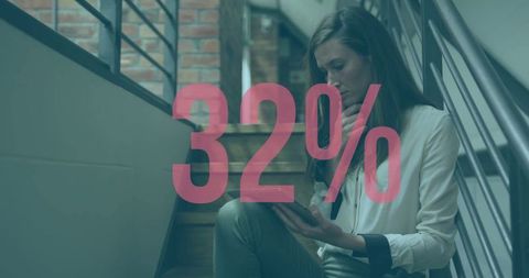 Caucasian Businesswoman Analyzing Data on Tablet with Inside Overlay