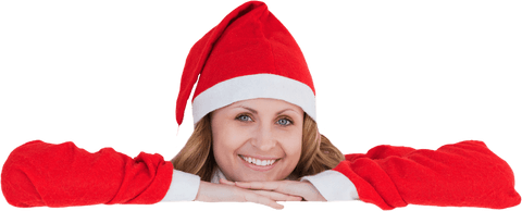 Smiling Woman in Santa Hat on Transparent Background